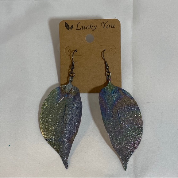 Iridescent Leaf Earrings - Picture 3 of 8